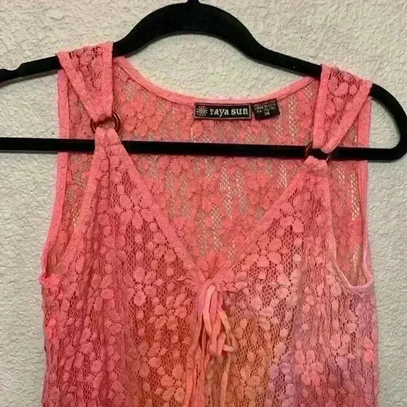 Raya Sun pink Ombre crochet lace top sz M beachy resortwear summer sheer festiva - Picture 3 of 8